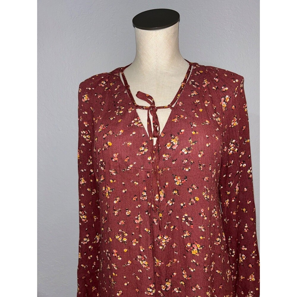 Natural Life Women’s Long Sleeve Midi Dress size M Ditsy Floral Lace-Up Neckline - Picture 2 of 8